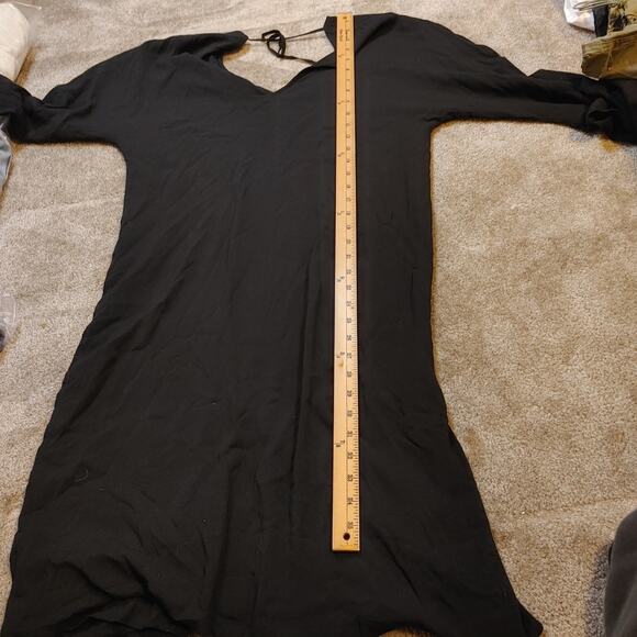 James Perse Size 2 Black Dress V Cut Midi Long Sleeve Classy Comfy Stylish - Picture 8 of 8